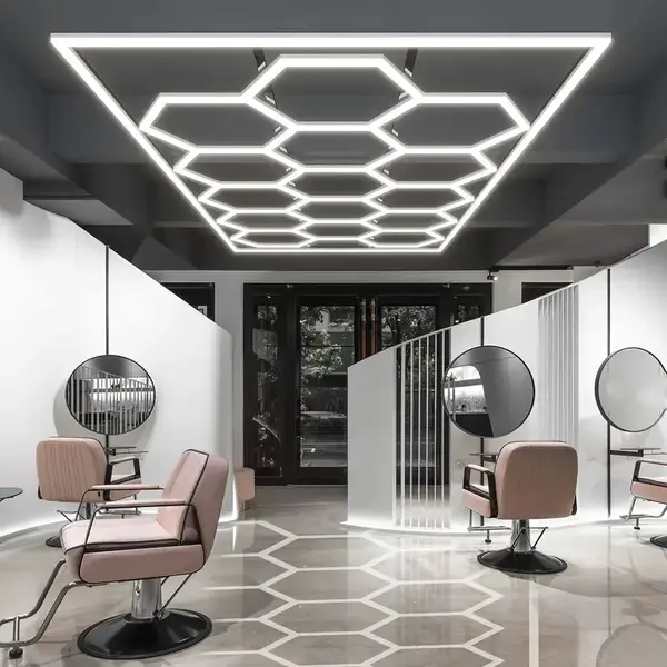Lumină LED Hexagonală Barber Shop 14 Module + Rama 484x243 cm - Iluminare Modernă Barber Shop Salon Frizerie 672W