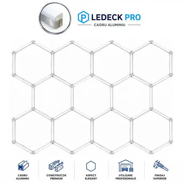 Lumină LED Hexagonală Profesională Aluminiu - 11 Module 440mm 236x329CM - Service Auto, Detailing, Ateliere, Spații Comerciale