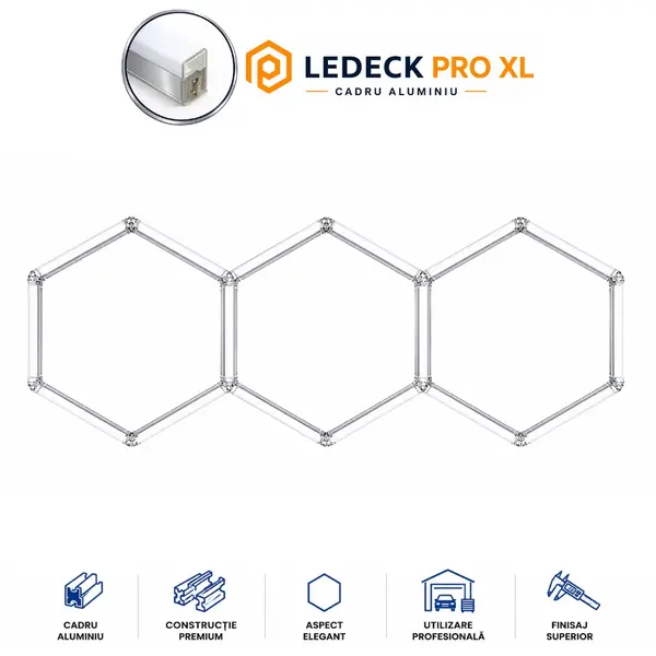 Lumină LED Hexagonală Profesională Aluminiu- 3 Module 5680mm 120x315CM - Service Auto, Detailing, Ateliere, Spații Comerciale
