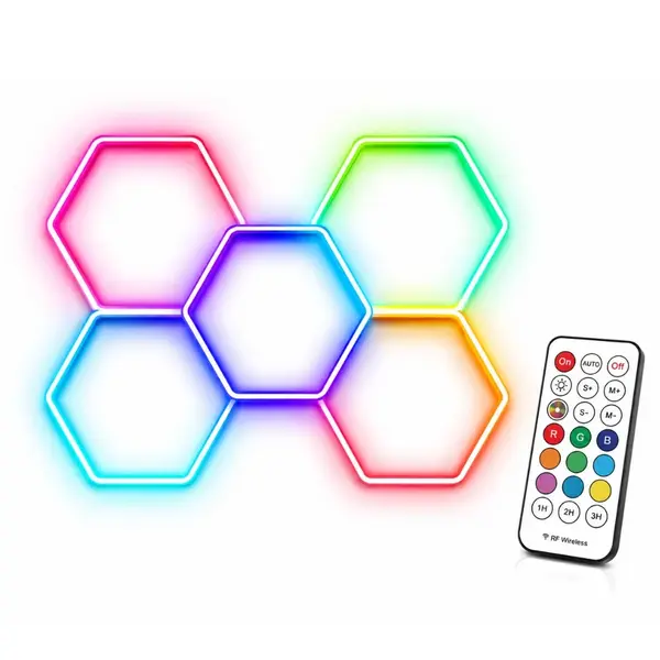 Lumină LED RGB Hexagonală Profesionala Aluminiu - 5 Module 244x170CM 192W, Echivalent 1600W, Garaj, Salon, Atelier