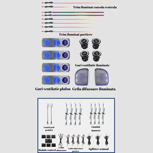 Lumini ambientale dedicate mercedes-Benz V Class W447 2016-2022, RGB Acrilice 26 in 1 Dinamice cu efect symphony, Control din Aplicatie Bluetooth