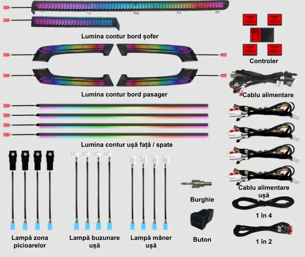 Lumini ambientale dedicate Toyota Land Cruiser Prado 2014-2023, RGB Acrilice 22 in 1 Dinamice cu efect symphony, Control din Aplicatie Bluetooth