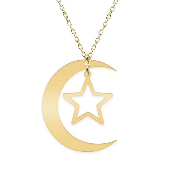 Luna - Colier personalizat semiluna si stea din argint 925 placat cu aur galben 24K