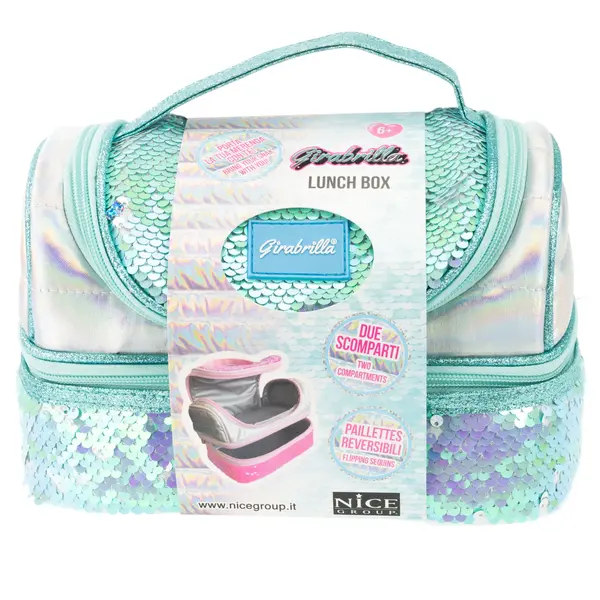 Lunch box Girabrilla - cutie termica matlasata cu paiete reversibile si interior impermeabil Tiffany