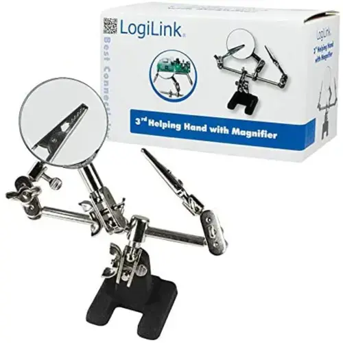 Lupa Logilink Ø46 mm, cu 2 cleme, cu suport ajustabil de masa, pentru lucrari precise