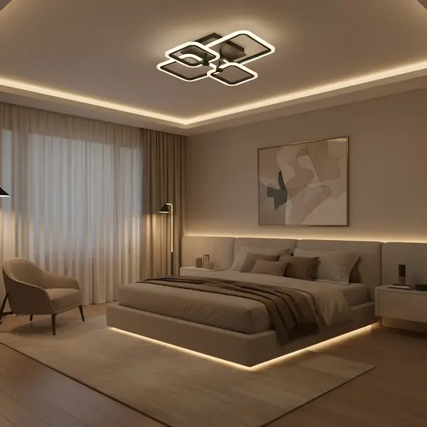 LUSTRA LED PATRATA NEAGRA 80W CU 4 BRATE 3 CULORI+IR 600x120mm - Default Title