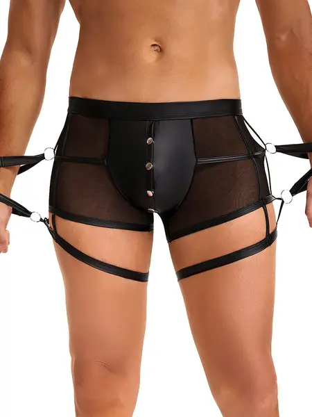 M - Chiloti din imitatie de piele cu catuse atasate MP278 Negru