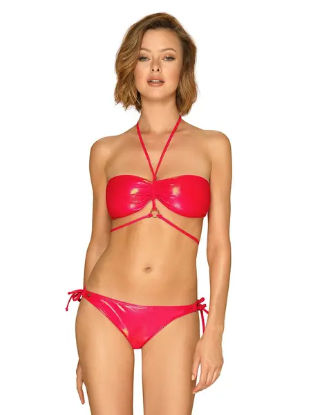 M - Costum de baie din doua piese cu benzi elastice Coralya Rosu