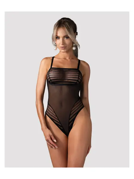 M/L - Body transparent seducator cu dungi Lune Bellis teddy Negru