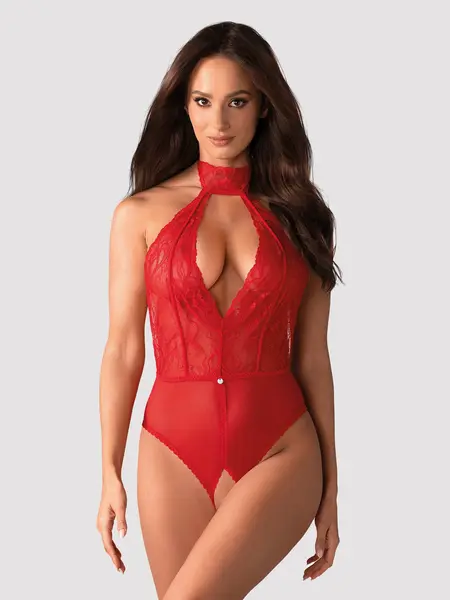 M/L - Body trendy din dantela cu decupaj inghinal Dagmarie Rosu