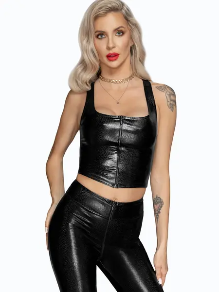 M - Top din imitatie de piele de sarpe F275 Negru