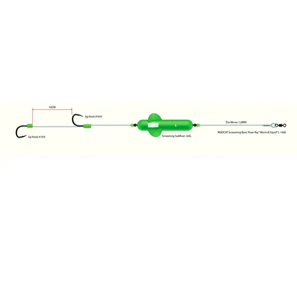 MADCAT Screaming Basic River Rig Worm & Squid 1.00mm Nr.10/0 160cm 60g