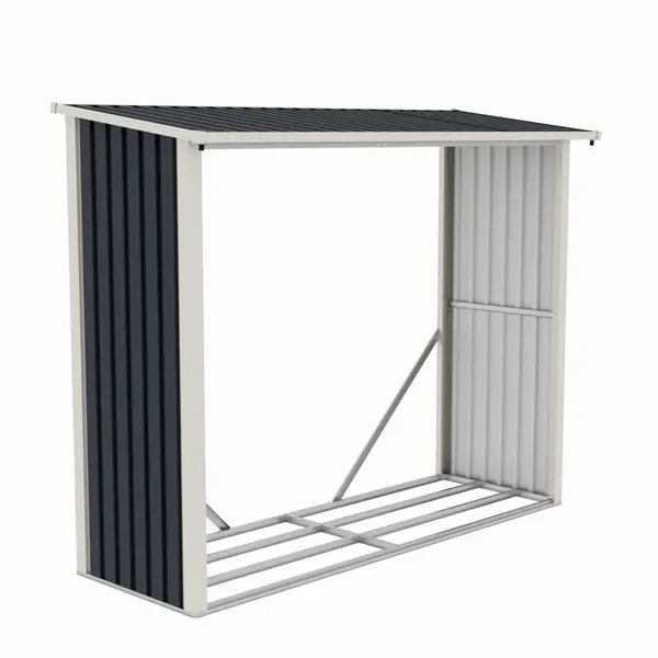 Magazie de lemne, pentru depozitare ideala, din metal zincat vopsit MESTERINO WA-B, Gri/Bej, dimensiuni 242x89x190 cm