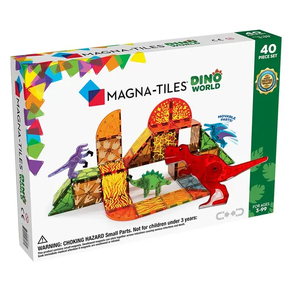 Magna Tiles Dino World, set magnetic 40 de piese multicolor