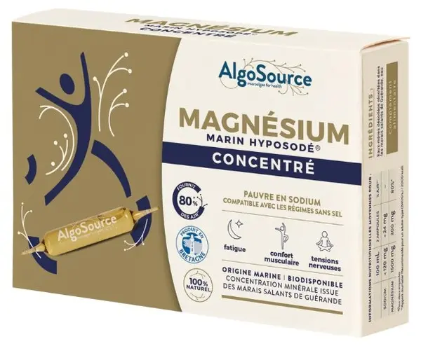 Magnésium Marin Hyposodé, concentrație ridicată, 150 mg, 20 fiole x 10 ml, AlgoSource