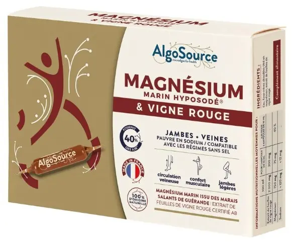Magnesium Marin Hyposode + Vigne Rouge, 75 mg, 20 fiole x 10 ml, AlgoSource