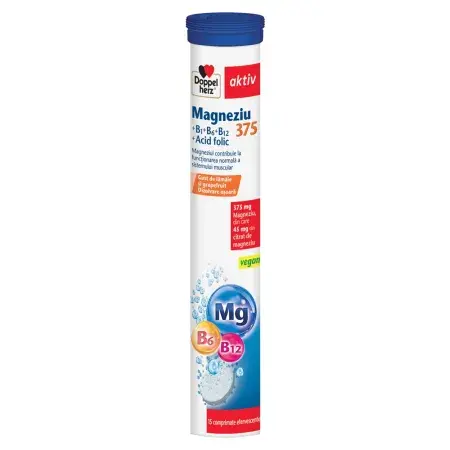 Magneziu 375+B1+B6+B12+Acid Folic, Doppelherz Aktiv | 15 comprimate efervescente QUEISSER PHARMA