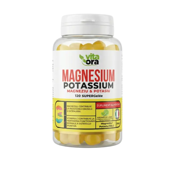 Magneziu și Potasiu Adulți - Susține Musculatura, Sistemul nervos și Cardiovascular, Reduce Oboseala - Tehnologie SuperGelée Vita Ora 1 Cutie