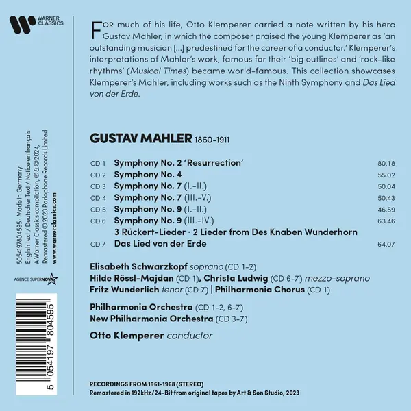 Mahler: Symphonies 2, 4, 7, 9 & Das Lied Von Der Erde & Other Lieder (7CD Box Set) | Otto Klemperer