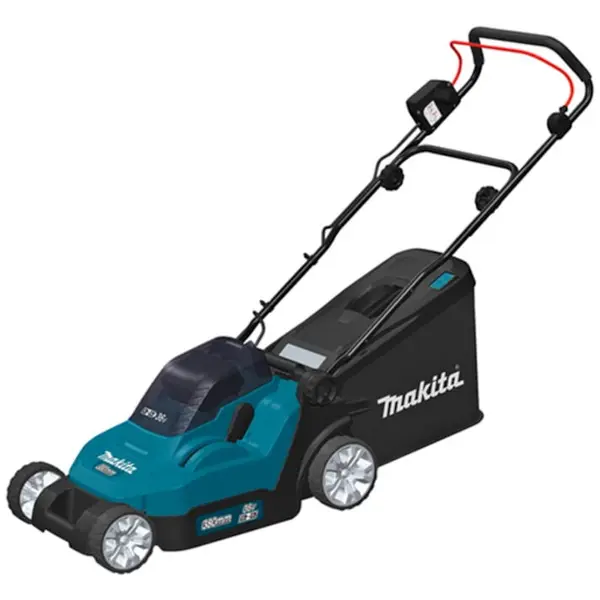 Makita Masina de tuns gazon/iarba pe acumulator Makita DLM382Z, latime taiere 38 cm, inaltime taiere 20-75 mm, cos colector 40 L, functie colectare/mulcire, fara incarcator si acumulator in setul de livrare