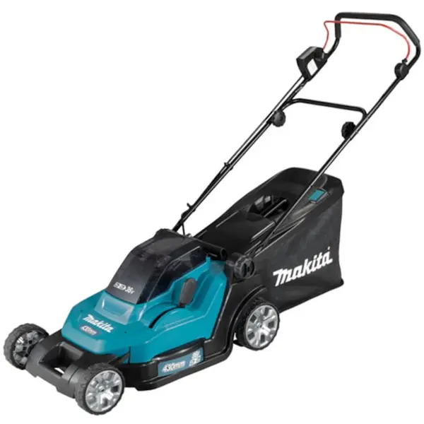 Makita Masina de tuns gazon/iarba pe acumulator Makita DLM432Z, latime taiere 43 cm, inaltime taiere 20-75 mm, cos colector 50 L, functie taiere/colectare/mulcire, fara incarcator si acumulator in setul de livrare