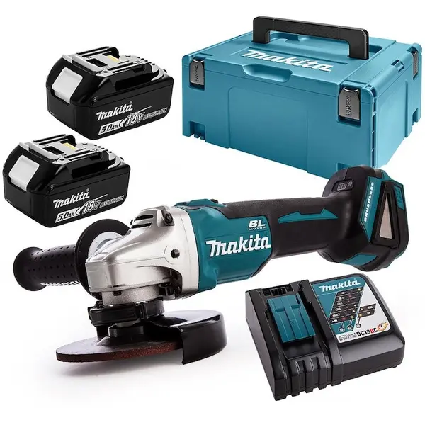 Makita Polizor unghiular Makita DGA506RTJ, disc 125 mm, 18V, 8500rpm, 2 acumulatori 5Ah, cutie transport