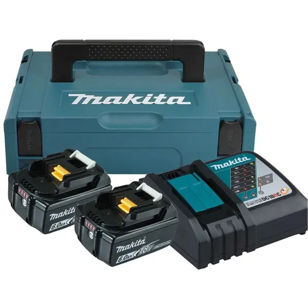 Makita Set 2 acumulatori si incarcator Makita 198116-4, 18 V Li-Ion, 6 Ah, valiza speciala, compatibil cu Makita DPO600Z