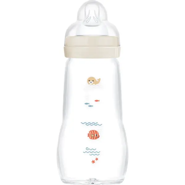 MAM Feel Good Glass Baby Bottle biberon anticolici, din sticlă 2m+ Beige 260 ml