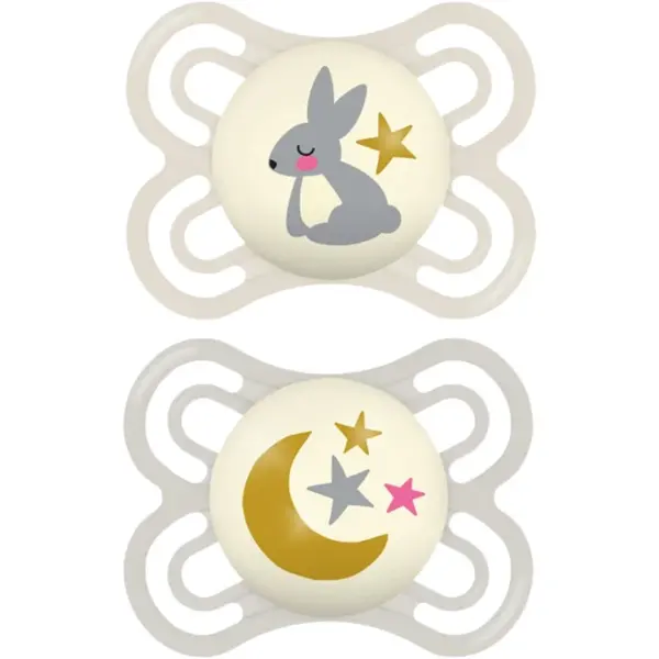MAM Perfect Night 0+ months suzetă Beige/ Grey 2 buc