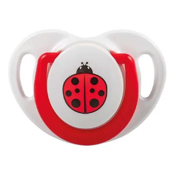 mamajoo Suzeta cu design ortodontic din silicon si cutie de depozitare, Buburuza & cutie rosie 6m+, 1 buc
