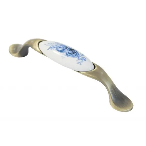 Maner Ceramica Model W0520, 96 mm, Finisaj Antic Auriu/Trandafir Albastru
