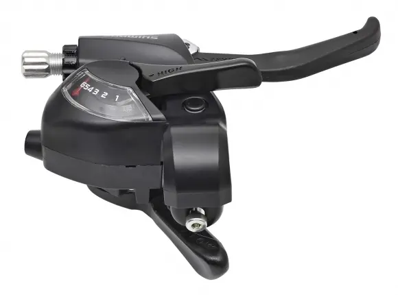 Maneta schimbator frana Shimano ST-EF41-6R, montaj dreapta, 6 viteze, cablu de schimbator 2050mm, 2 degete, pentru V-Brake, culoare negru