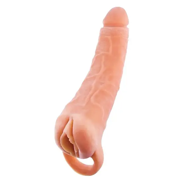 Manșon 2 în 1 NMC Extendor, pentru extensia penisului sau masturbator, cu inel pentru testicule, 22.8 cm, culoarea pielii