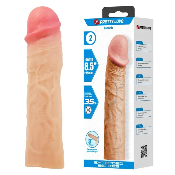 Manson penian realist – Pretty Love Derek, TPR moale, +35% grosime, waterproof, culoare naturală, 21.5 cm