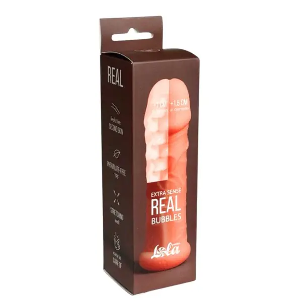 Manșon pentru extensia penisului LOLA Real Bubbles, +1 cm în lungime, +1.5 cm în grosime, culoarea pielii