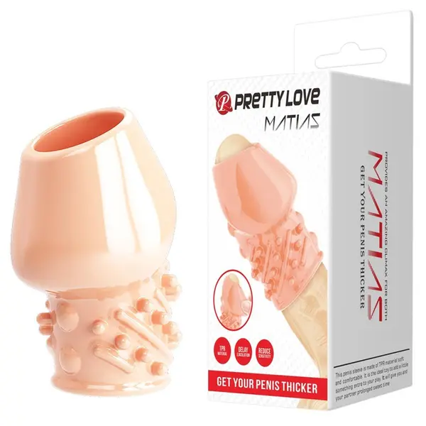 Manson pentru penis Pretty Love - Matias, TPR, efect de întârziere a ejaculării, culoare natural deschis, 6.5 cm