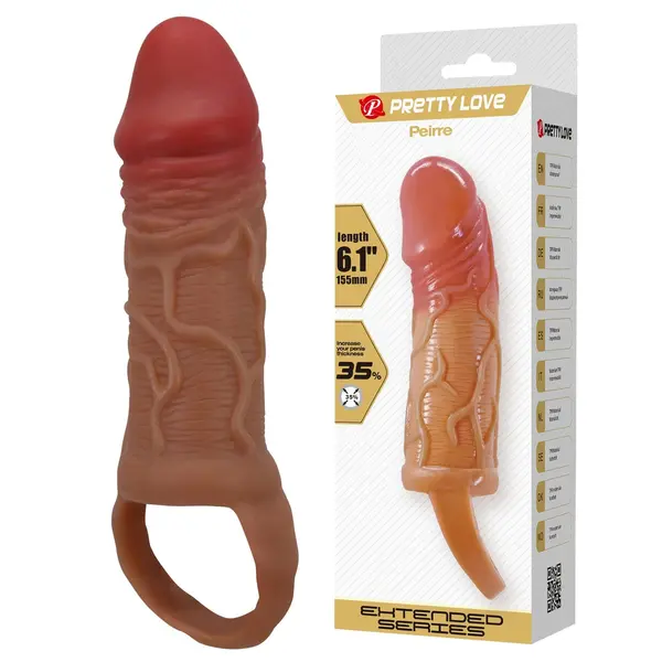 Manson pentru penis Pretty Love - Peirre, pentru alungire și îngroșare, TPR, culoare naturală, waterproof, 15,5 cm