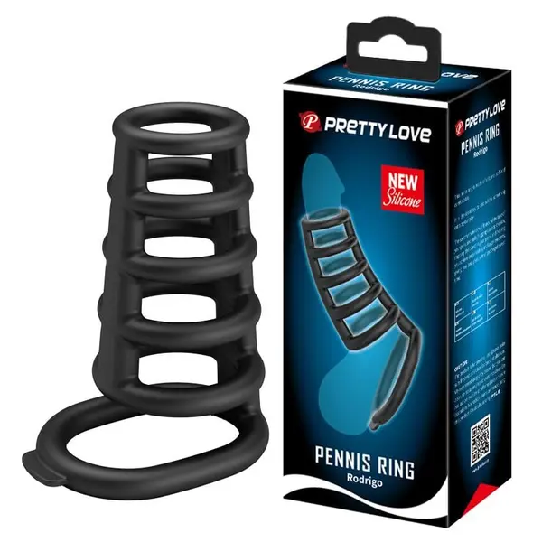 Manșon pentru penis Pretty Love - Rodrigo, tip spirală, din silicon, pentru stimulare intensă și erecție de durată, negru