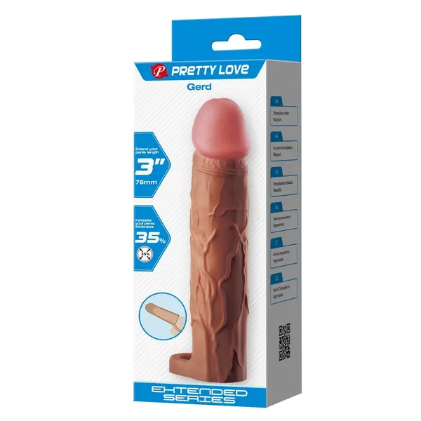 Manson pentru penis realist Pretty Love - Gerd, TPR moale, creștere grosime 35%, inel testicular, culoare maro, 19.5 cm