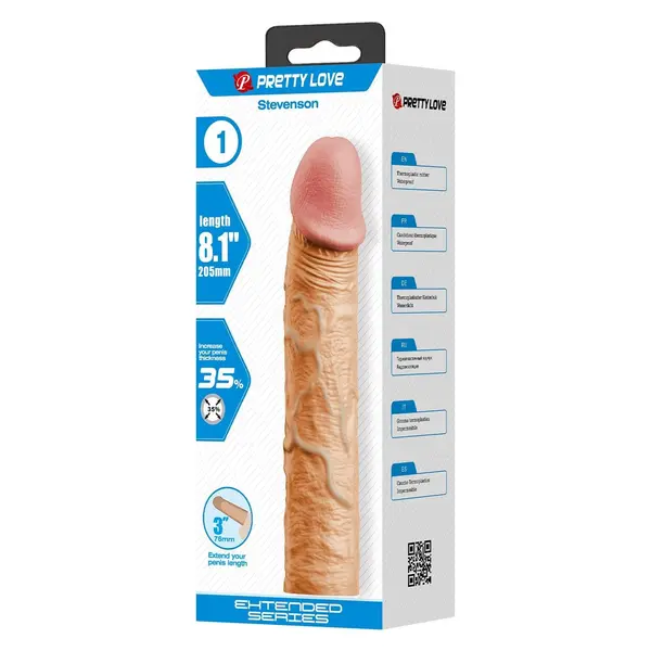 Manson pentru penis realist Pretty Love - Stevenson, TPR moale, +7,6 cm lungime, +35% grosime, culoare naturală, 20.5 cm