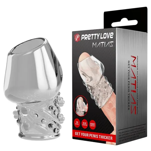 Manson Pretty Love - Matias, TPR moale și flexibil, design texturat, efect de întârziere a ejaculării, transparent, 6.5 cm