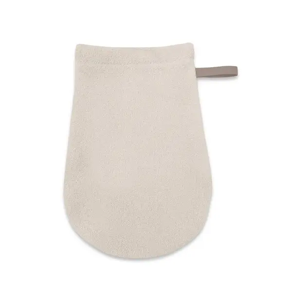 Manusa de baie, Qmini, Pentru bebelusi, 12x21 cm, Din tricot termo-terry din bambus, Materiale certificate Oeko Tex Standard 100, Beige