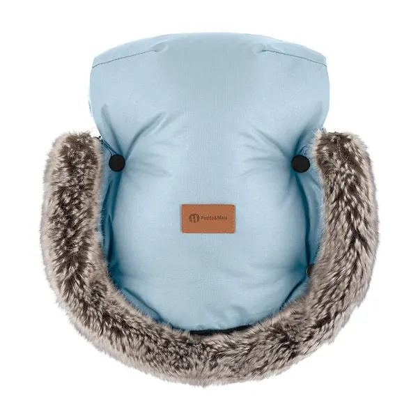 Manusi calduroase pentru carucior, Petite&Mars, Furry, Cu blanita detasabila, Pentru vremea rece, Potrivite pentru orice carucior, Impermeabile, Inchidere prin capse, Sky Whisper