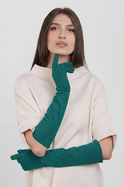 Manusi dama foarte lungi si simple din material textil catifelat turcoaz inchis
