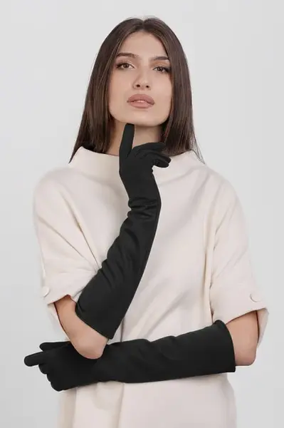 Manusi dama foarte lungi si simple din material textil catifelat negru