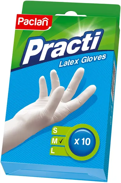 Mănuși de uz casnic Paclan - Practi, mărimea M, 10 bucăți, albe