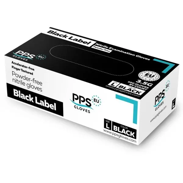 Manusi din Nitril, Marimea L, Nepudrate, Negre, PPS Gloves, 100 Bucati