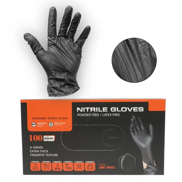 Manusi din nitril sintetic negre nepudrate marimea XL 100 buc cutie