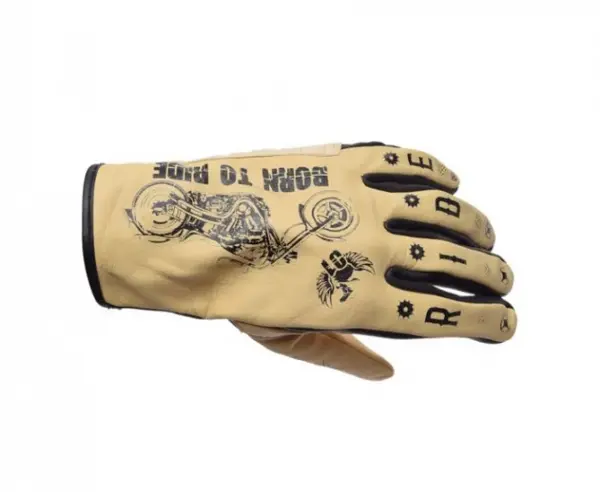 Manusi moto Leoshi, din piele, Born To Ride, culoare crem, marime S