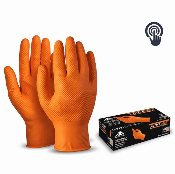 Mănuși protecție chimică nitril portocaliu nepudrate Active Gear 50 buc mărimea XXL Mănuși protecție chimică nitril portocaliu nepudrate Active Gear 50 buc mărimea XXL